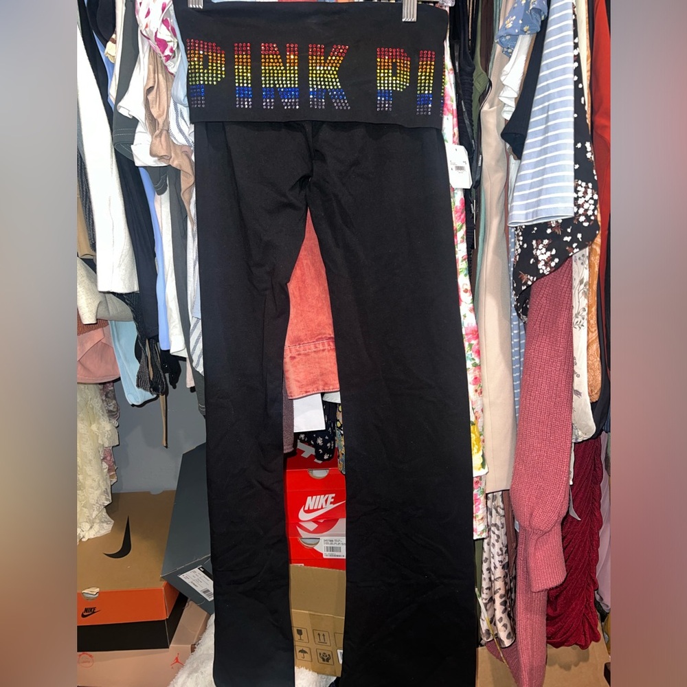 NWOT PINK Victoria's Secret Black Leggings with Colorful Logo - Picture 5 of 5